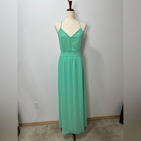 LULUS Women’s Sz Large Rooftop Garden Backless Gown Maxi Dress Sea Foam Green - Picture 3 of 7